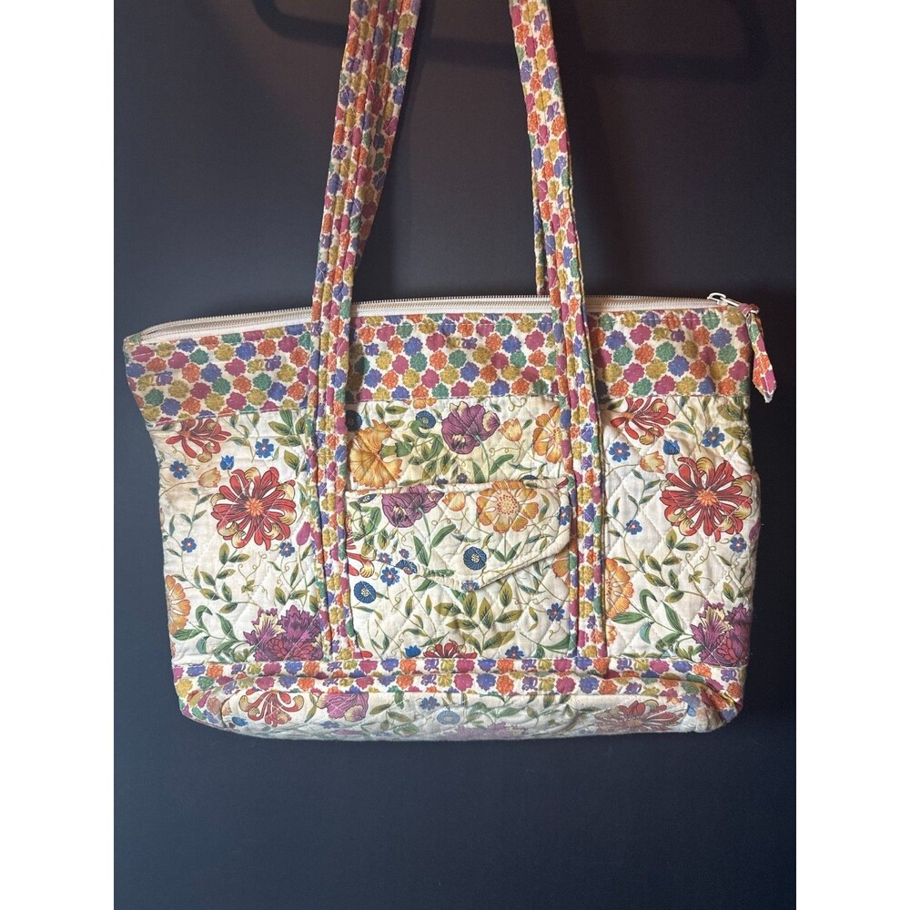 Quilted Floral Tote‎ Bag Cotton Multicolor 15x11